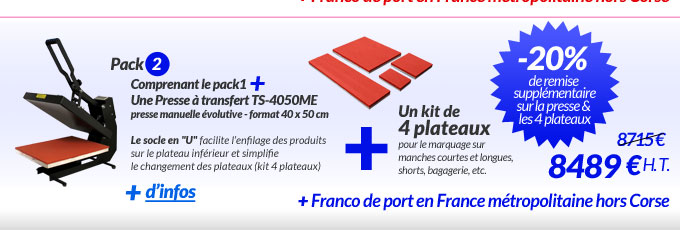 Imprimante + Consommables + Roland Protection Pack + 20% supplémentaire sur Presse + Kit de 4 plateaux 