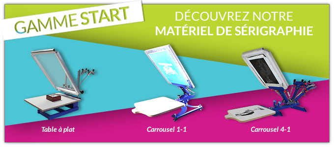Gamme START : Découvrez notre matériel de sérigraphie - Table à plat & Carrousel 1-1 & Carrousel 4-1