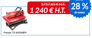 Le kit 2 contient : Nombreux accessoires + Mousse de rehausse + Mousse de silicone + Cadre auto-tendeur + Carrousel Start 1-1 + Presse TS-4050MER + Plateau 28 x 46 cm = près de 28% de remise soit 1 240 € H.T. au lieu de 1717.65 € H.T.