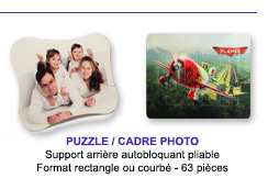 Carton Puzzle / Cadre photo, support arrière autobloquant pliable - Format rectangle ou courbé - 63 pièces