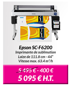 Epson SC-F6200 - Imprimante de sublimation - Laize de 111.8 cm - 44” - Vitesse max. 63.4 m²/h : 5 495 € - 400 € = 5 095 € H.T.
