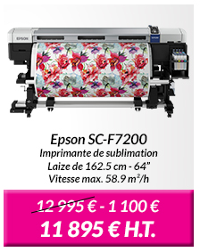 Epson SC-F7200 - Imprimante de sublimation - Laize de 162.5 cm - 64” - Vitesse max. 58.9 m²/h : 12 995 € - 1 100 € = 11 895 € H.T.