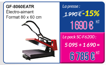 GF-8060EATR - Électro-aimant - Format 80 x 60 cm - La presse : 1 990 € - 15 % = 1 690 € H.T. & Le pack avec la SC-F6200 : 5 095 + 1 690 = 6 785 € H.T.