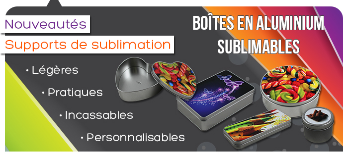 Nouveautés - Supports de sublimation - Boîtes sublimables en aluminium - Légères, Pratiques, Incassables, Personnalisables