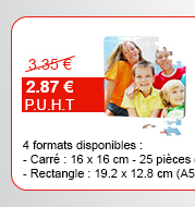 Puzzle en polymère carré format 16 x 16 cm - 25 pièces - 2.87 € H.T. au lieu de 3.35 €