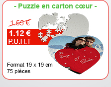 Puzzle en carton cœur - Format 19 x 19 cm - 75 pièces - 1.12 € H.T. au lieu de 1.55 € H.T.