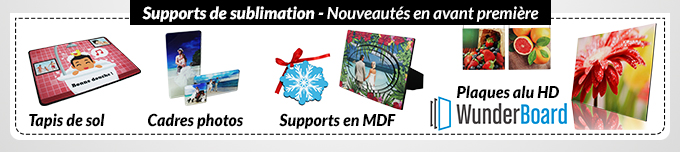 Supports de sublimation - Nouveautés en avant première : Tapis de sol, Cadres photos, Supports en MDF, Plaques Alu HD Wunderboard