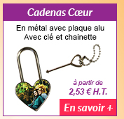 Cadenas Cœur - En métal avec plaque alu - Avec clé et chainette - à partir de 2.53 € H.T. - En savoir +