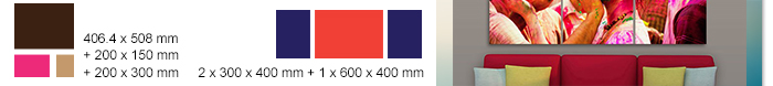 Par exemple : 406.4 x 508 mm + 200 x 150 mm + 200 x 300 mm ou 2 x 300 x 400 mm + 1 x 600 x 400 mm