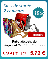 Sacs de soirée - 2 couleurs - Rabat détachable Argent et Or - 18 x 20 x 6 cm - 6.35 € H.T. - 10 % = 5.71 € // + d'infos