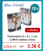 Bloc Cristal - Dimensions 6 x 8 x 2 cm - Coffret cadeau inclus - 3.75 € H.T. - 10 % = 3.37 € // + d'infos
