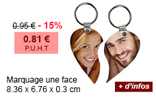 Marquage une face - 8.36 x 6.76 x 0.3 cm - 0.95 € - 15 % = 0.81 € P.U.H.T - + d'infos