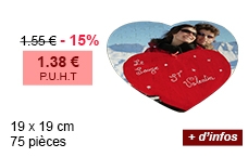 19 x 19 cm - 75 pièces - 1.55 € - 15 % = 1.38 € P.U.H.T - + d'infos