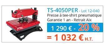 TS-4050PER (Lot 12-040) - Presse à tee-shirt pneumatique - Garantie 1 an - Retrait Aix - 1 290 € - 20 % = 1 032 € H.T.