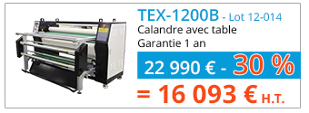 TEX-1200B (Lot 12-014) - Calandre avec table - Garantie 1 an - 22 990 € - 30 % = 16 093 € H.T.