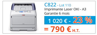 C822 (Lot 110) - Imprimante Laser OKI - A3 - Garantie 6 mois - 1 020 € - 23 % = 790 € H.T.