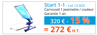 Start 1-1 (Lot 12-023) - Carrousel 1 jeannette / couleur - Garantie 1 an - 320 € - 15 % = 272 € H.T.