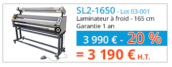 SL2-1650 (Lot 03-001) - Laminateur à froid - 165 cm - Garantie 1 an - 3 990 € - 20 %  = 3 190 € H.T.