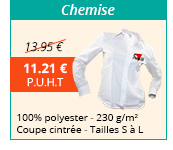 Chemise - 100% polyester 230 g/m² - Coupe cintrée - Tailles S à L - 11.21 € H.T. au lieu de 13.95 €