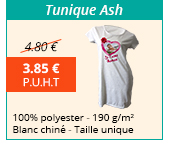 Tunique Ash - 100% polyester 190 g/m² - Blanc chiné - Taille unique - 3.85 € H.T. au lieu de 4.80 €