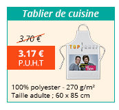 Tablier de cuisine - 100% polyester - 270 g/m² - Taille adulte 60 x 85 cm - 3.17 € H.T. au lieu de 3.70 €