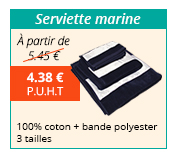Serviette marine - 100% coton - 3 formats - Bande polyester blanche - À partir de 4.38 € H.T. au lieu de 5.45 €