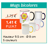 Mugs bicolores - Hauteur 9.5 cm - Ø 8 cm - 5 couleurs - 1.41 € H.T. au lieu de 1.75 €
