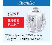 Chemise - 75% polyester / 25% coton - 170 g/m² - Tailles : M à XXL - 8.93 € H.T. au lieu de 12.25 €