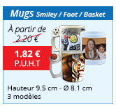 Mugs Smiley / Foot / Basket - Hauteur 9.5 cm - Ø 8.1 cm - 3 modèles - À partir de 1.82 € H.T. au lieu de 2.20 €