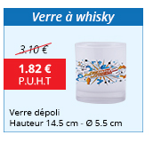 Verre à whisky - Verre dépoli - Hauteur 14.5 cm - Ø 5.5 cm - 1.82 € H.T. au lieu de 3.10 €