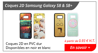 Coques 2D Samsung Galaxy S8 & S8+ - Coques 2D en PVC dur - Disponibles en noir et blanc - à partir de 0.93 € H.T. - En savoir +
