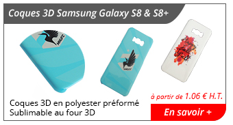 Coques 3D Samsung Galaxy S8 & S8+ - Coques 3D en polyester préformé - Sublimable au four 3D - à partir de 1.06 € H.T. - En savoir +