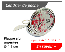 Cendrier de poche - Plaque alu argentée Ø 4.1 cm - à partir de 1.50 € H.T. - En savoir +