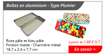 Boîtes en aluminium - Type Plumier - Rose pâle et bleu pâle - Finition matte - Charnière métal - 18.7 x 2.4 x 7.7 cm - à partir de 1.88 € H.T. - En savoir +