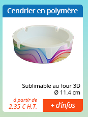 Cendrier polymère - Sublimable au four 3D - Ø 11.4 cm - à partir de 2.35 € H.T. = + d'infos