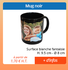 Mug noir - Surface blanche fantaisie - H. 9.5 cm - Ø 8 cm - à partir de 1.70 € H.T. = + d'infos