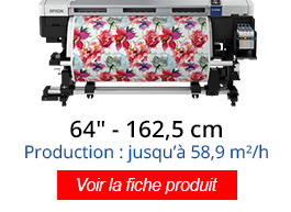 SureColor SC-F7200 - Laize : 64 pouces soit 162,5 cm - Production : jusqu’à 58,9 m²/h. Voir la fiche produit de la SC-F7200