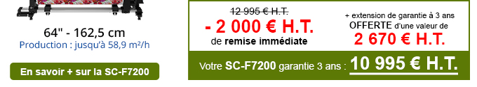 2 000 € H.T. de remise immédiate + Extension de garantie à 3 ans OFFERTE d'un valeur de 2 670 € soit 4 670 € d'économie ! Votre SC-F7200 garantie 3 ans : 10 995 € H.T.