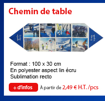 Chemin de table - Format : 100 x 30 cm - En polyester aspect lin écru - Sublimation recto // + d'infos - À partir de 2,49 € H.T. /pcs
