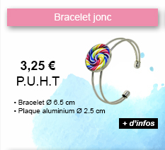 Bracelet jonc - 3.25 € P.U.H.T. - Bracelet Ø 6.5 cm, plaque aluminium Ø 2.5 cm - + d'infos