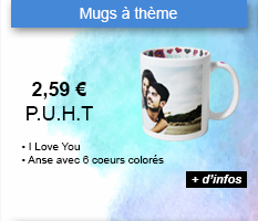 Mugs à thème - 2.59 € P.U.H.T. - I love you, Anse avec 6 coeurs colorés - + d'infos