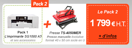 Pack 2 : Pack 1 (L’imprimante SG800 A3 et ses accessoires) + Presse TS-4050MER Presse manuelle évolutive format 40 x 50 socle en U - 1 799 € H.T. au lieu de 1 873,40 €