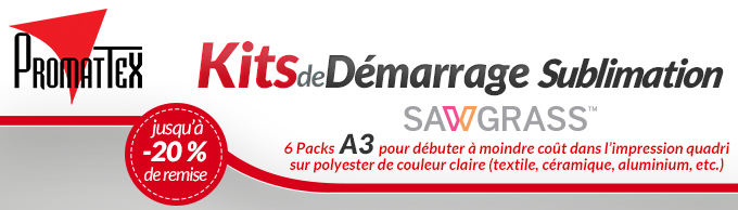Promattex - Kits de démarrage Sublimation Sawgrass - 6 Packs A3 pour débuter à moindre coût dans l’impression quadri
sur polyester de couleur claire (textile, céramique, aluminium, etc.) - Jusqu'à -20% de remise