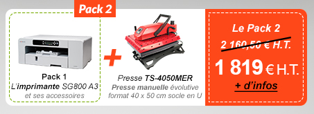 Pack 2 : Pack 1 (L’imprimante SG800 A3 et ses accessoires) + Presse TS-4050MER Presse manuelle évolutive format 40 x 50 socle en U - 1 819 € H.T. au lieu de 2 160,50 €