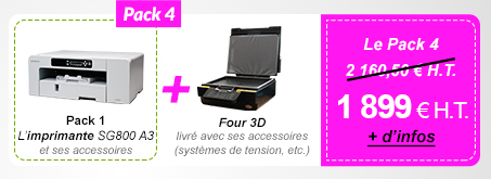 Pack 4 : Pack 1 (L’imprimante SG800 A3 et ses accessoires) + Four 3D livré avec ses accessoires (systèmes de tension, etc.) - 1 899 € H.T. au lieu de 2 160,50 €