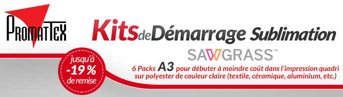 Promattex - Kits de démarrage Sublimation Sawgrass - 6 Packs A3 pour débuter à moindre coût dans l’impression quadri
sur polyester de couleur claire (textile, céramique, aluminium, etc.) - Jusqu'à -19% de remise