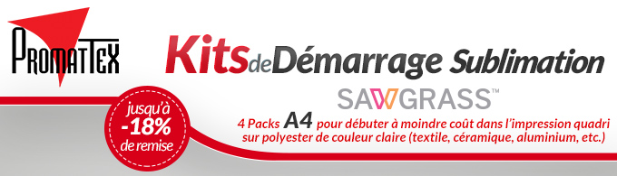 Promattex - Kits de démarrage Sublimation Sawgrass - 6 Packs A4 pour débuter à moindre coût dans l’impression quadri
sur polyester de couleur claire (textile, céramique, aluminium, etc.) - Jusqu'à -18% de remise