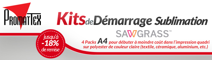 Promattex - Kits de démarrage Sublimation Sawgrass - 6 Packs A4 pour débuter à moindre coût dans l’impression quadri
sur polyester de couleur claire (textile, céramique, aluminium, etc.) - Jusqu'à -18% de remise