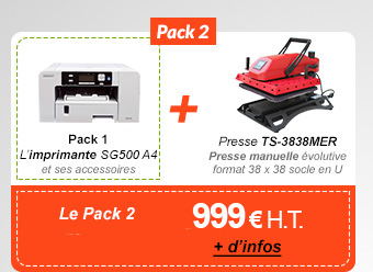 Pack 2 : Pack 1 (L’imprimante SG400 A4 et ses accessoires) + Presse TS-3838MER Presse manuelle évolutive format 38 x 38 socle en U - 929 € H.T. au lieu de 1 079,50 €