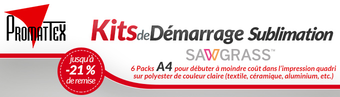 Promattex - Kits de démarrage Sublimation Sawgrass - 6 Packs A4 pour débuter à moindre coût dans l’impression quadri
sur polyester de couleur claire (textile, céramique, aluminium, etc.) - Jusqu'à -21% de remise